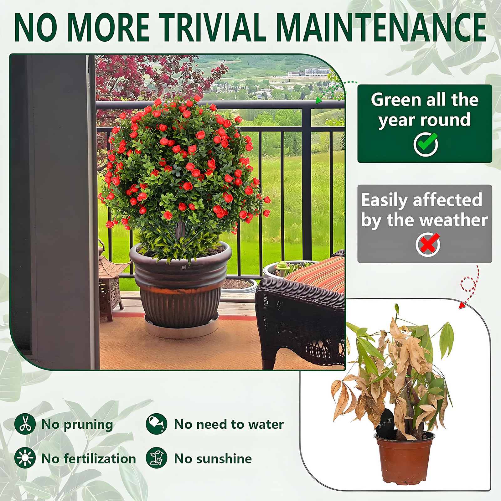 4 Pack Artificial Boxwood Rose Garden Stakes 24 in UV Resistant Outdoor Decor
