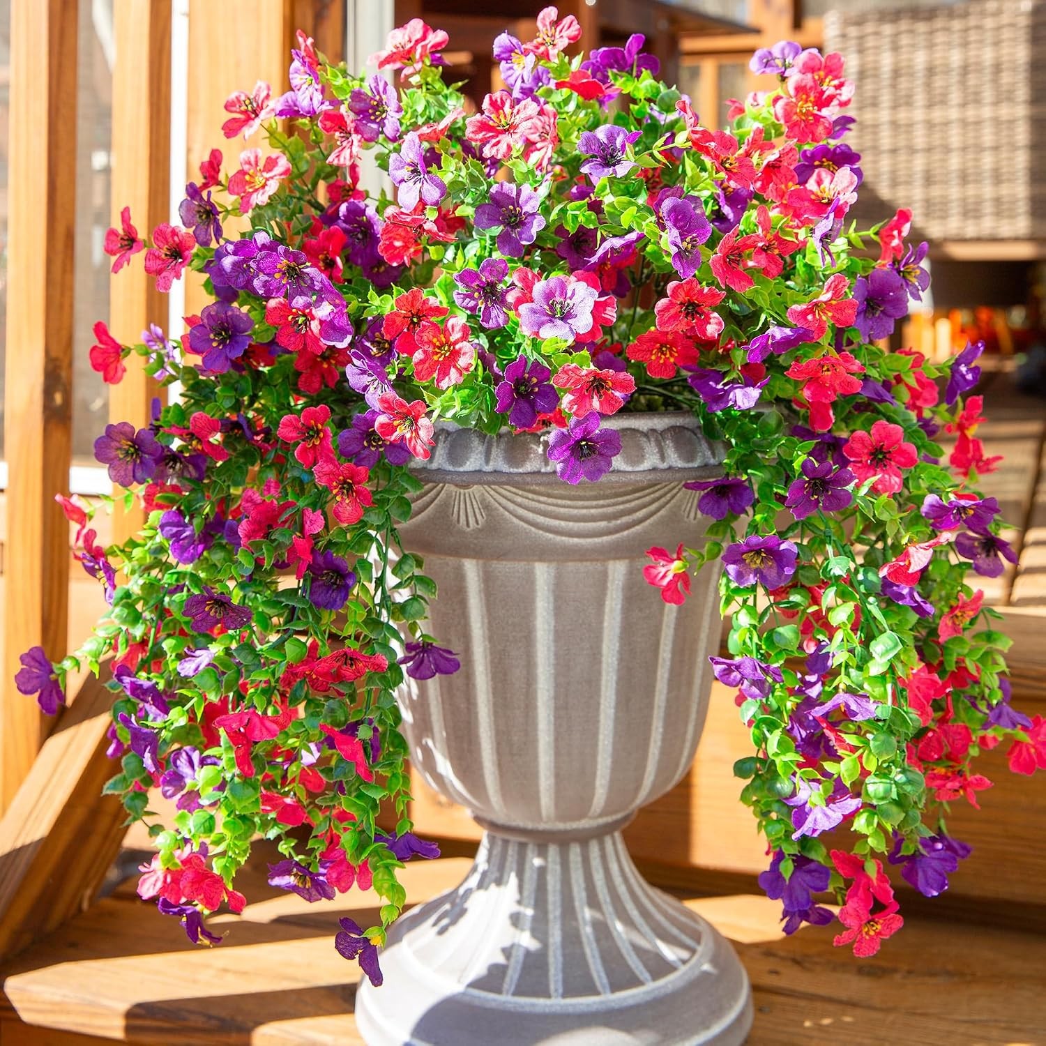 Artificial Faux Hanging Flowers Plants for Spring Outdoor Outside Decoration, 2