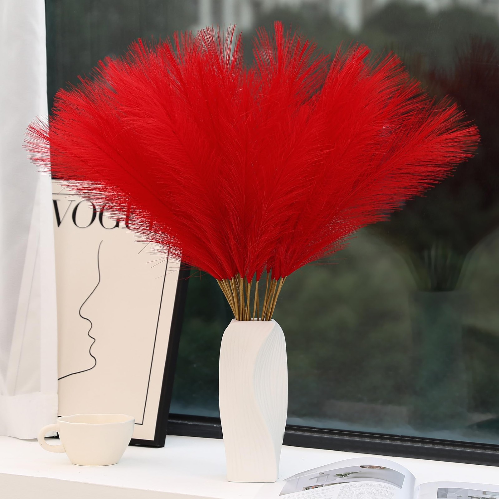 30 PCS 24 Inch Short Artificial Red Pampas Grass Decor, Fake Pompas Floral
