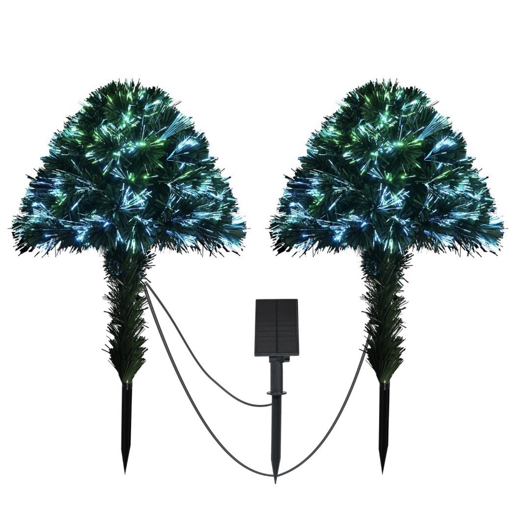2 Pack Fiber Optic Christmas Tree, Small Outdoor Led Christmas Tree Solar Pow…