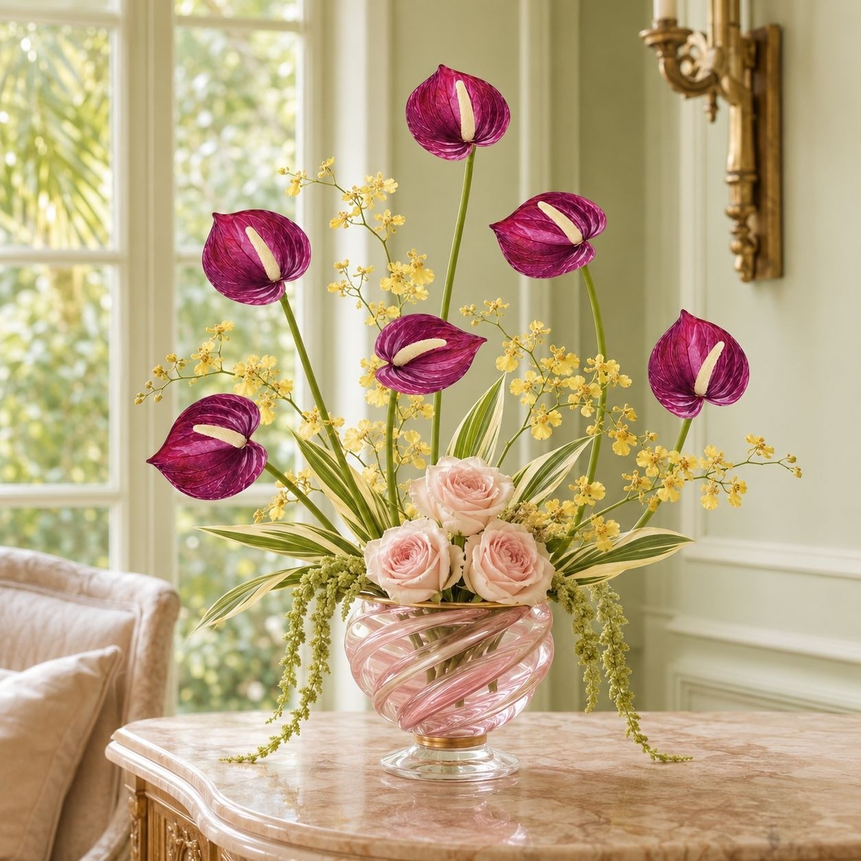 Plum Real Touch Artificial Anthurium Stems, Set of 6, 11 Inch