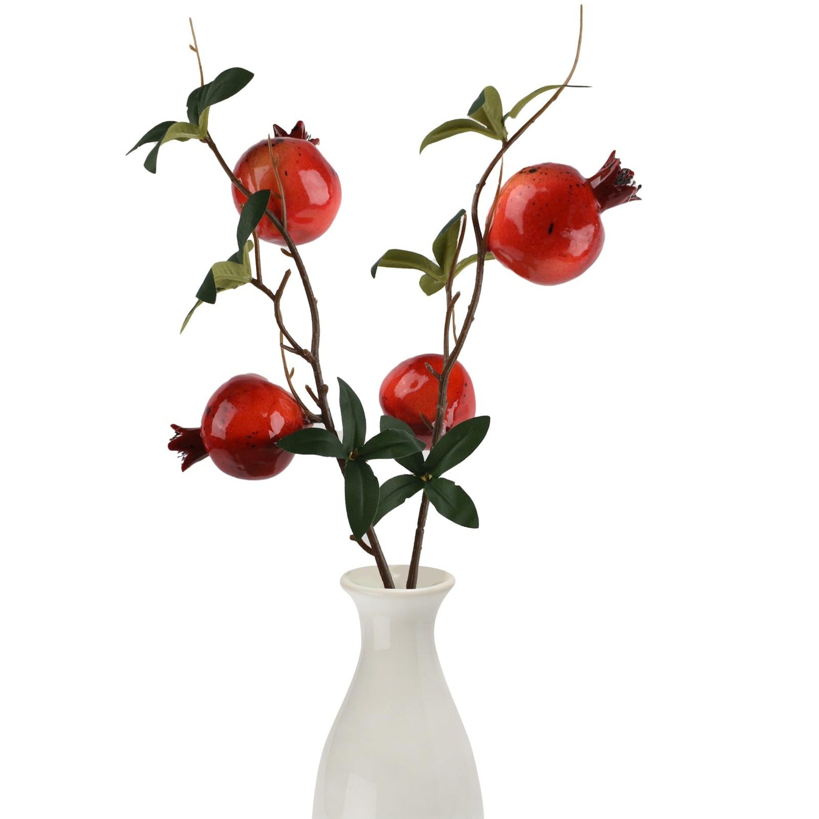 Artificial Pomegranate Branch Stems, Red Fruit with Green Leaves, Table Cente…
