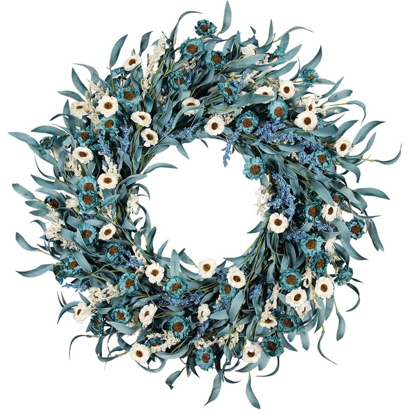 Natural Rustic Floral Wreath Summer Decor Eucalyptus Wheat Front Door Hanging US