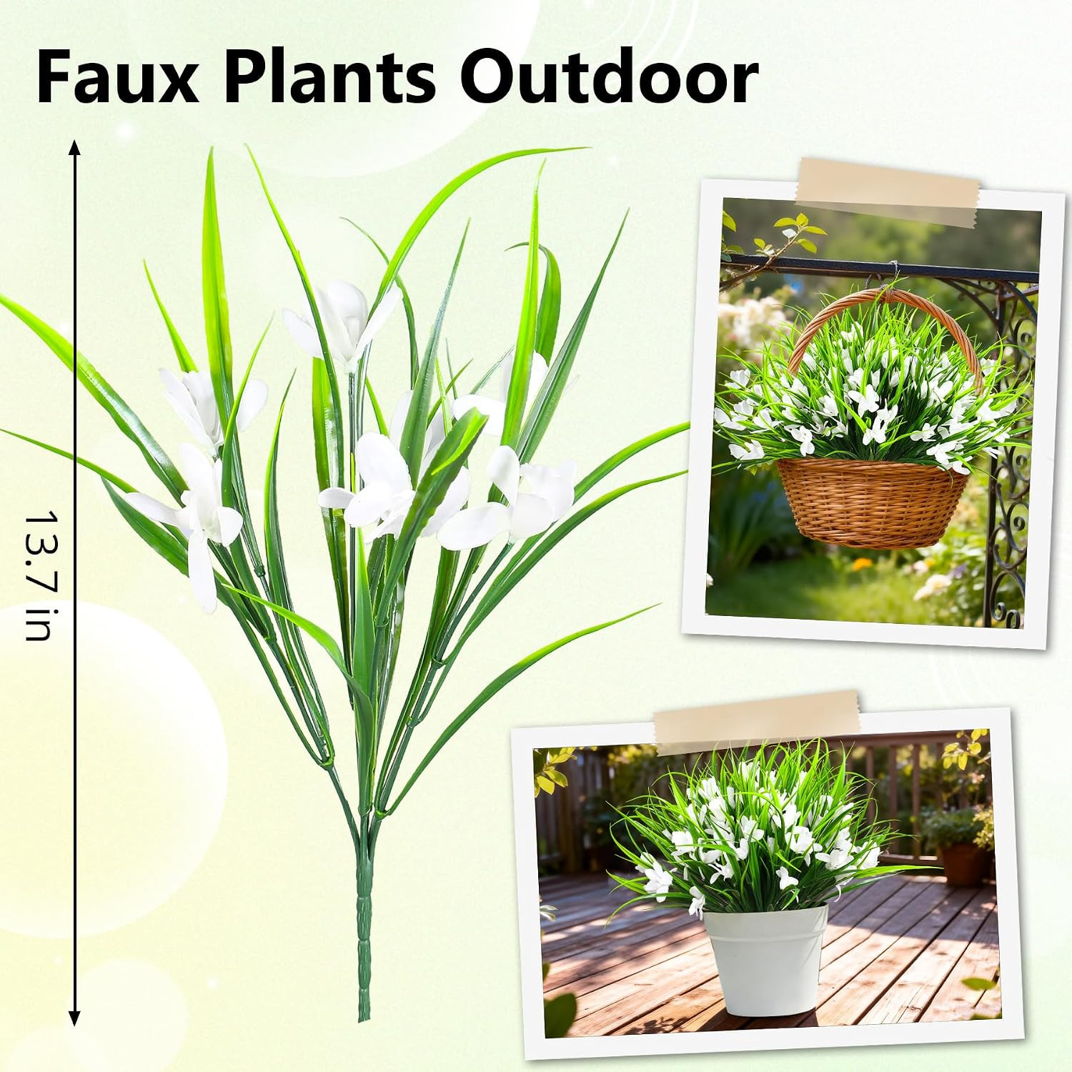 16 Bundles UV Resistant Fake Monkey Grass Flowers for Outdoor Planters, White