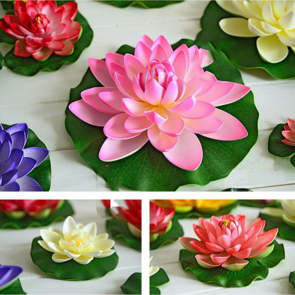 5PCS Artificial Lotus Water Lily Flowers Leaf Floating Pool Pond Plants Decor