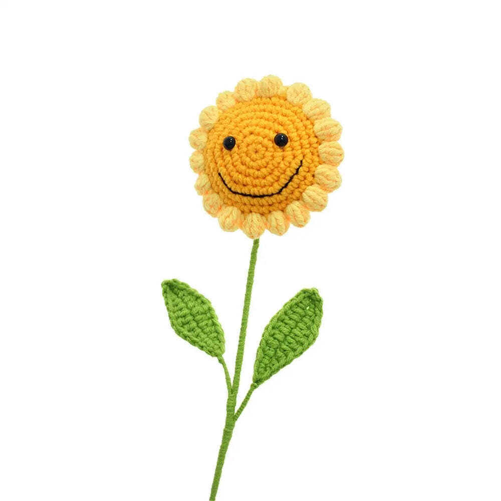 Handmade Knitting Sunflower Bell Flower Decoration Home Ornament Birthday Gift N
