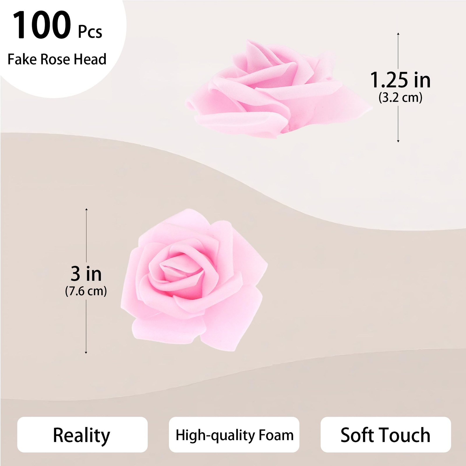100 PCS 3 Inch Light Pink Artificial Fake Foam Rose Head Flowers Decor
