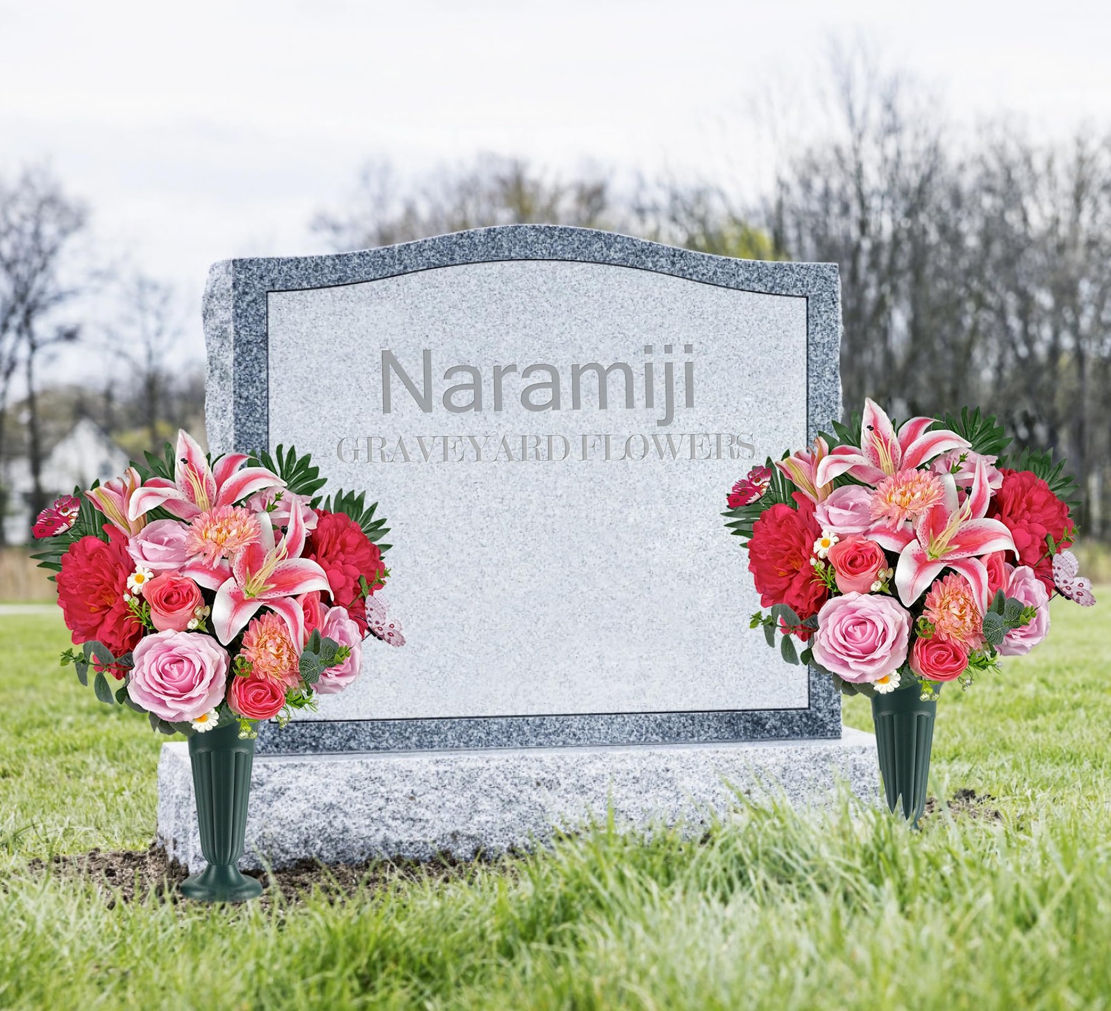 Colorfast Cemetery Flowers Grave Vase Pink Roses Headstone Sympathy Memorial