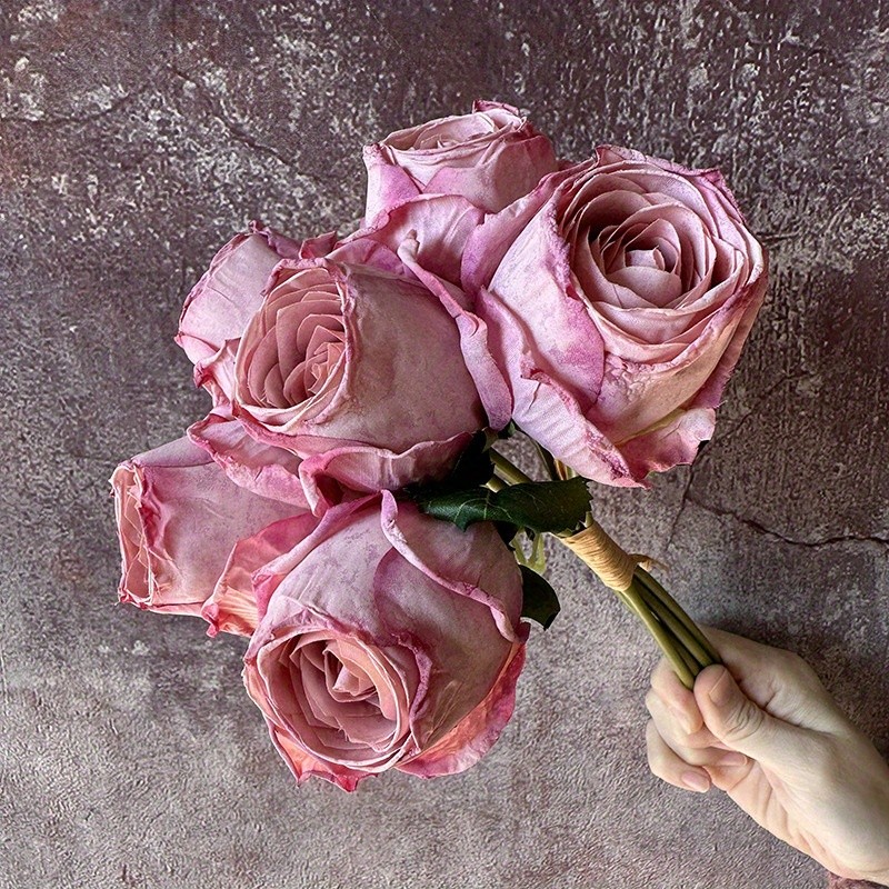 6 Pcs Artificial Rose Bouquet, Bulgarian Preserved Roses Wedding & Home Decor