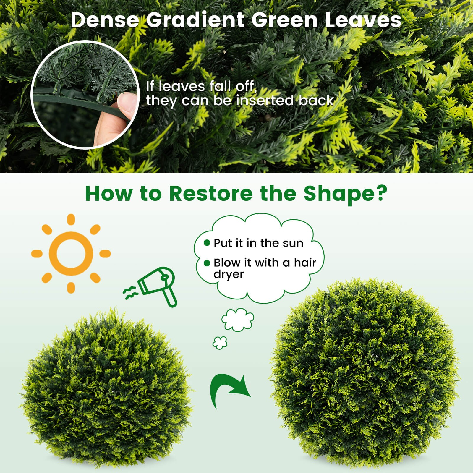 2 PCS 22″ Artificial Cedar Topiary Balls Sun-protective Round Greenery Bushes