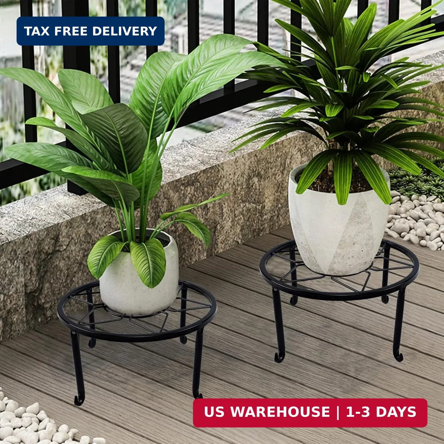 yosager 3 Pack Metal Plant Stands for Flower Pot, Heavy Duty Black Iron Potted S