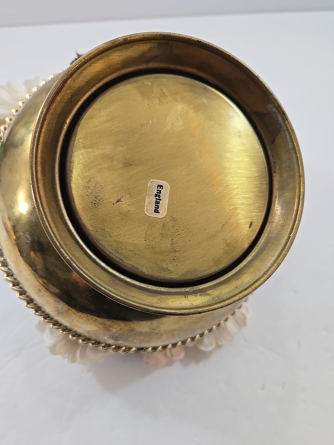 Vintage Silk Floral Arrangement in Footed Brass Planter Pot England 7″