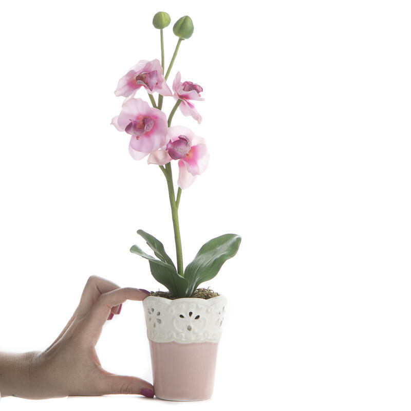 Set of 4 Artificial 15″ Pink with Fuchsia Vanda Orchid Planters