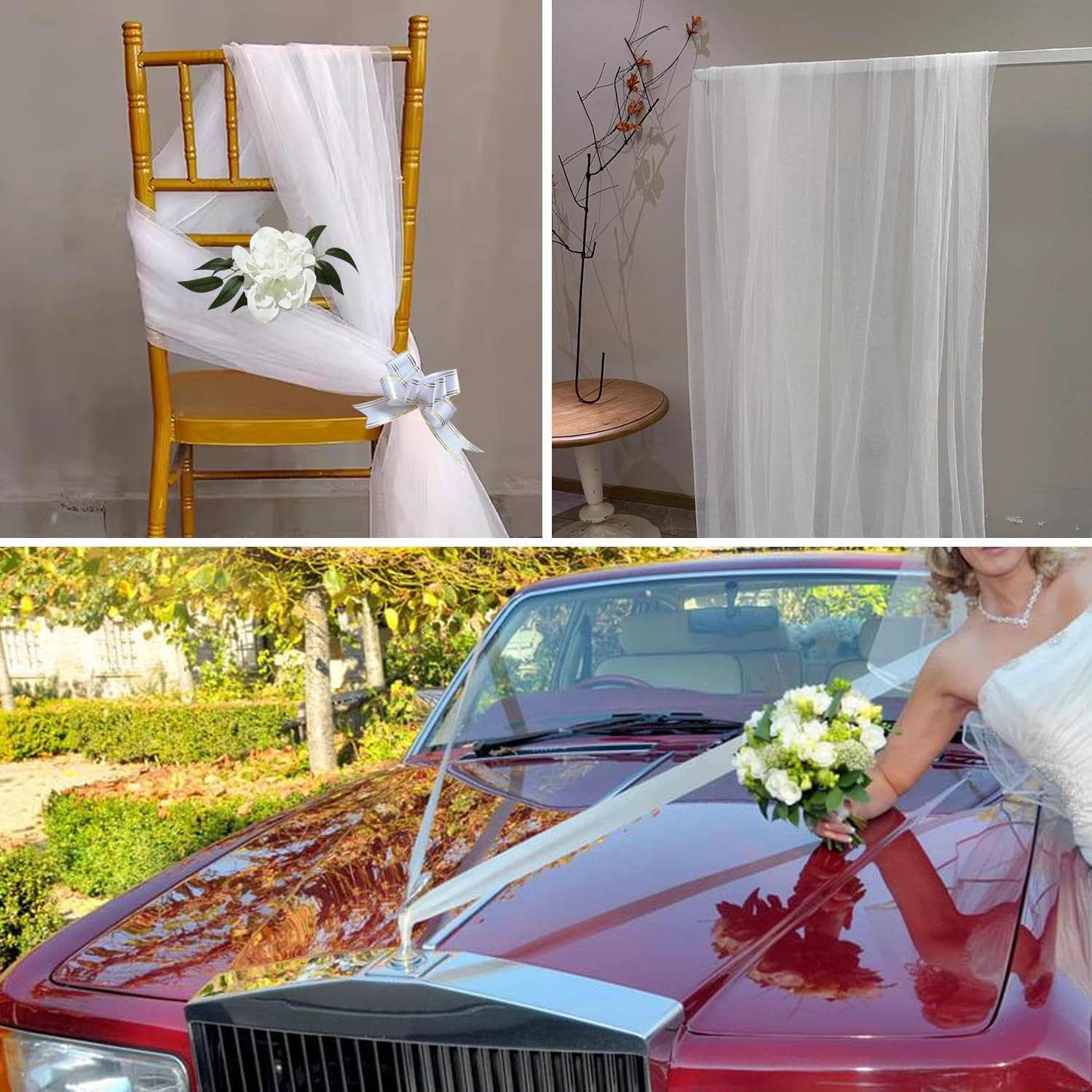 Artificial Wedding Car Decorations Kit, Suction Cups, Flowers, Ribbon, Red