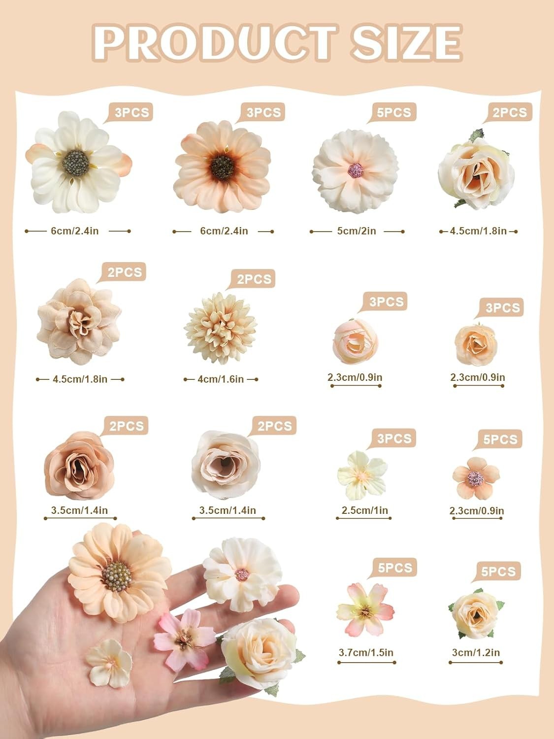 Artificial Flowers Fake Floral Heads for Crafts Weddings Home Decor 45 Pcs
