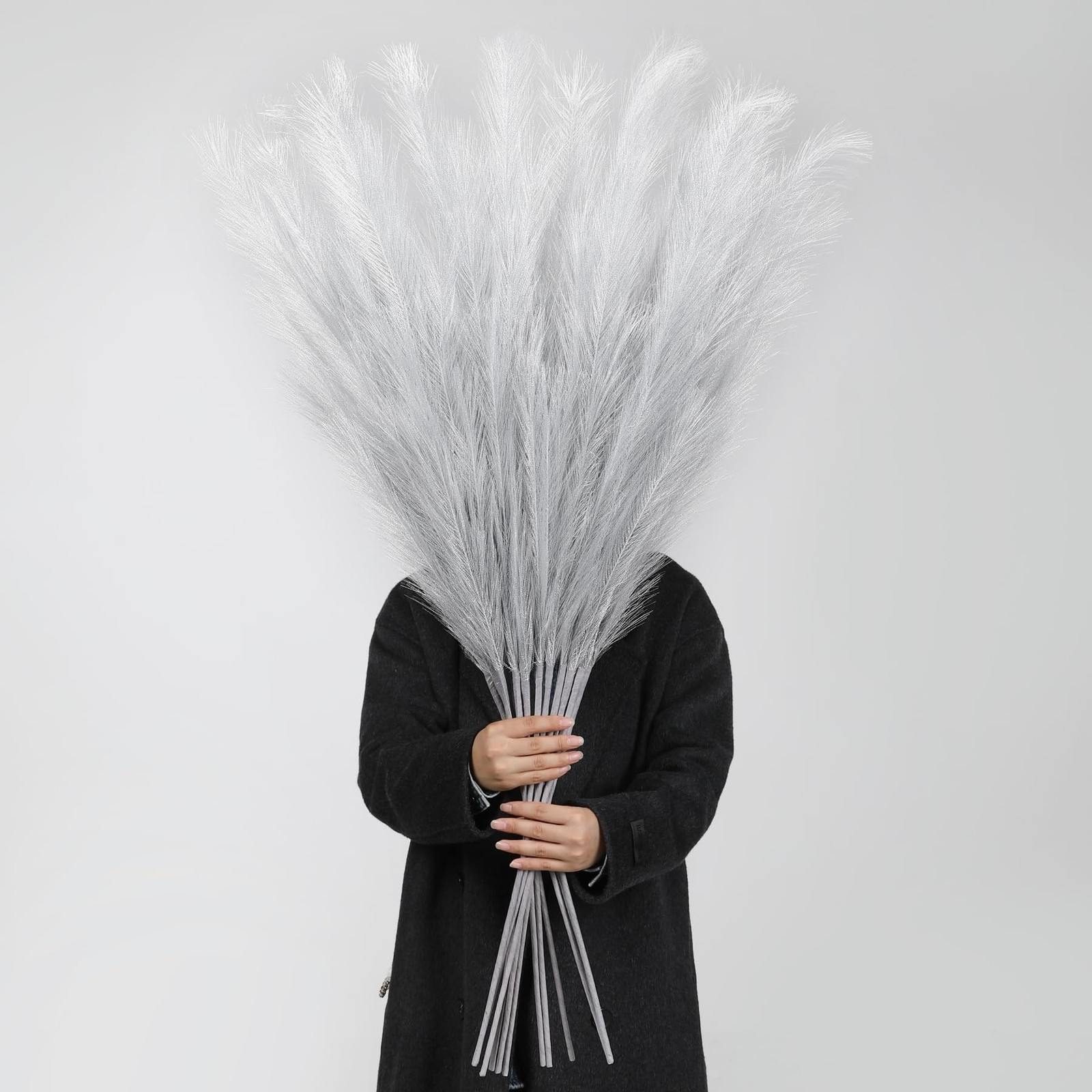 Silver Pampas Grass Decor 8 PCS 45 Inch Tall Large Faux Pompous Wedding