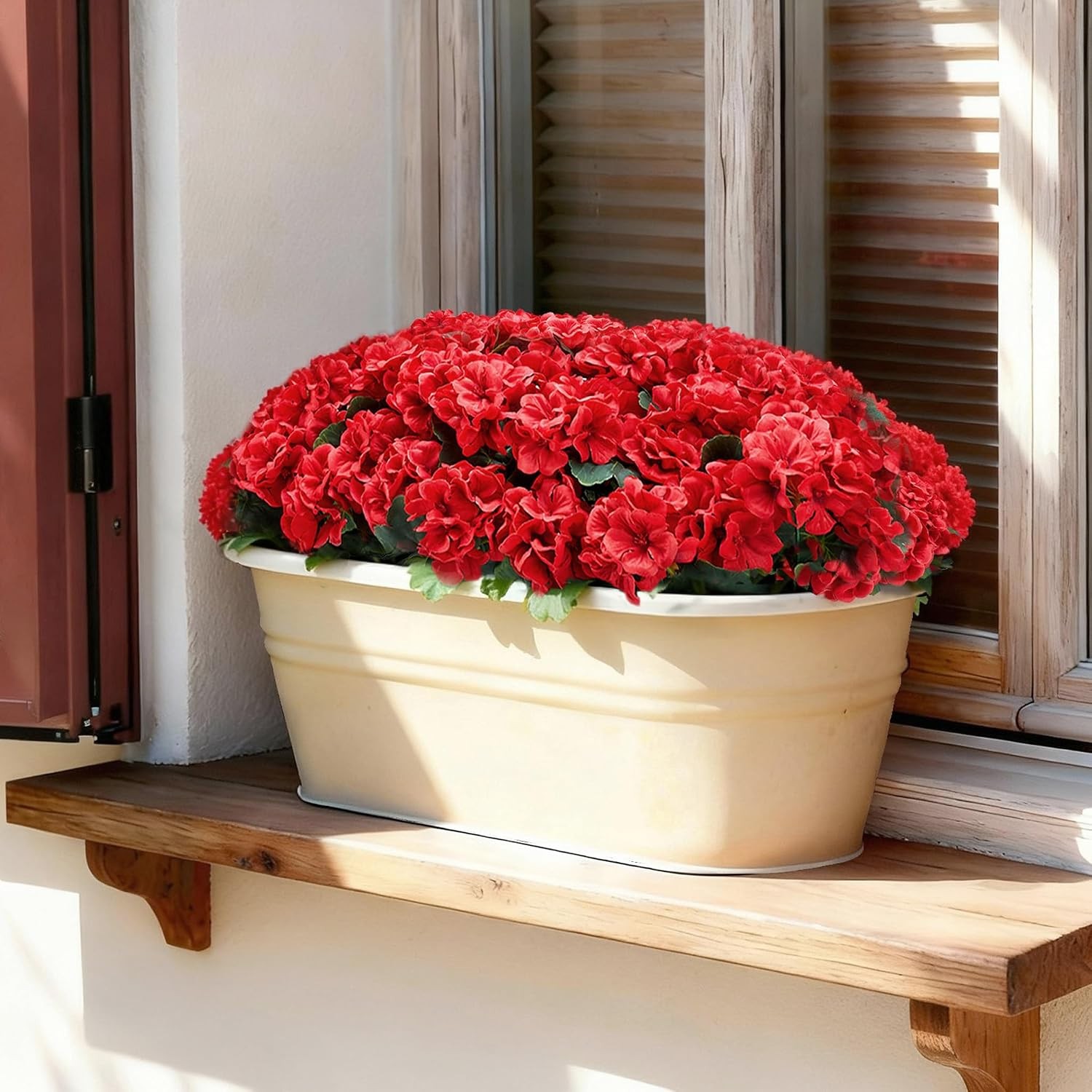 Artificial Geranium Flowers for Outdoors: 6 PCS Realistic UV Resistant Faux Red