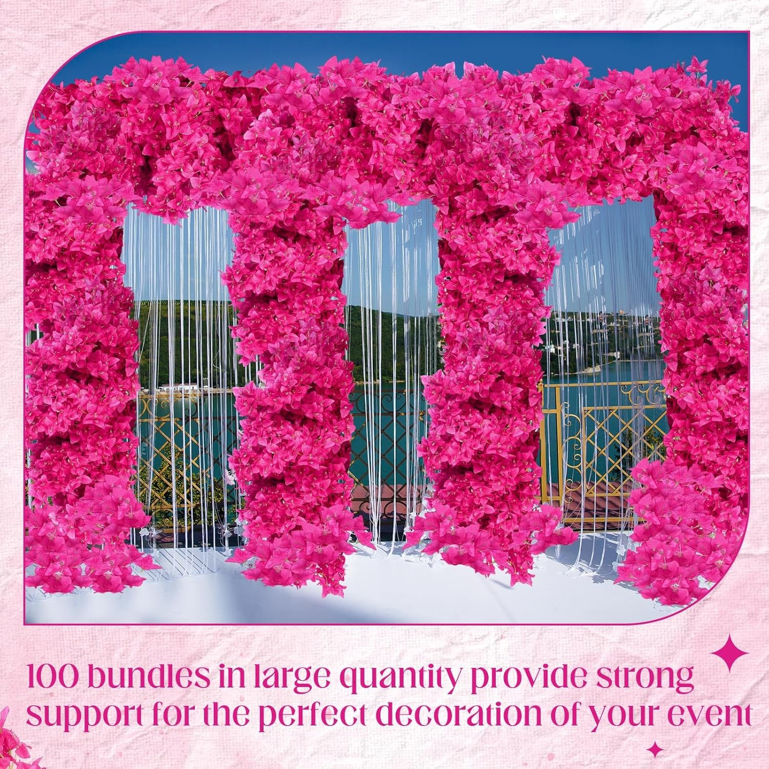 100 Pack Silk Bougainvillea Flowers – Rose Red Long Stem Decor for Events