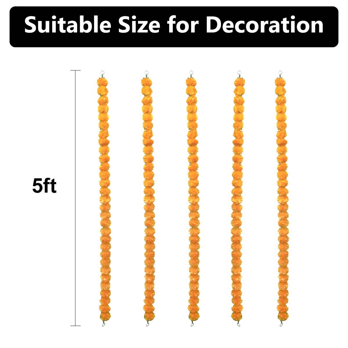 5x Marigold Garlands 5ft Long Artificial Orange Marigold Flower Wreath Decor USA