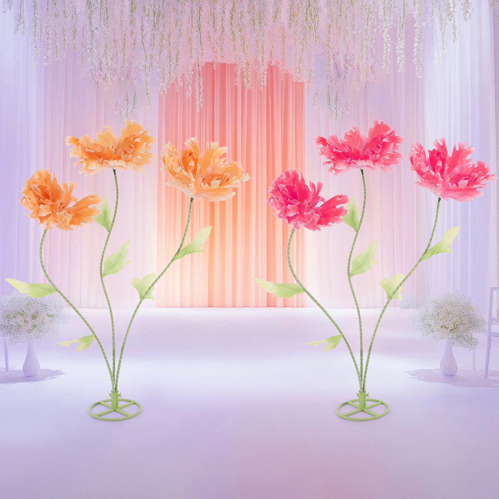 3 Heads Giant Artificial Flowers Wedding Artificial Flower Decoration Stand