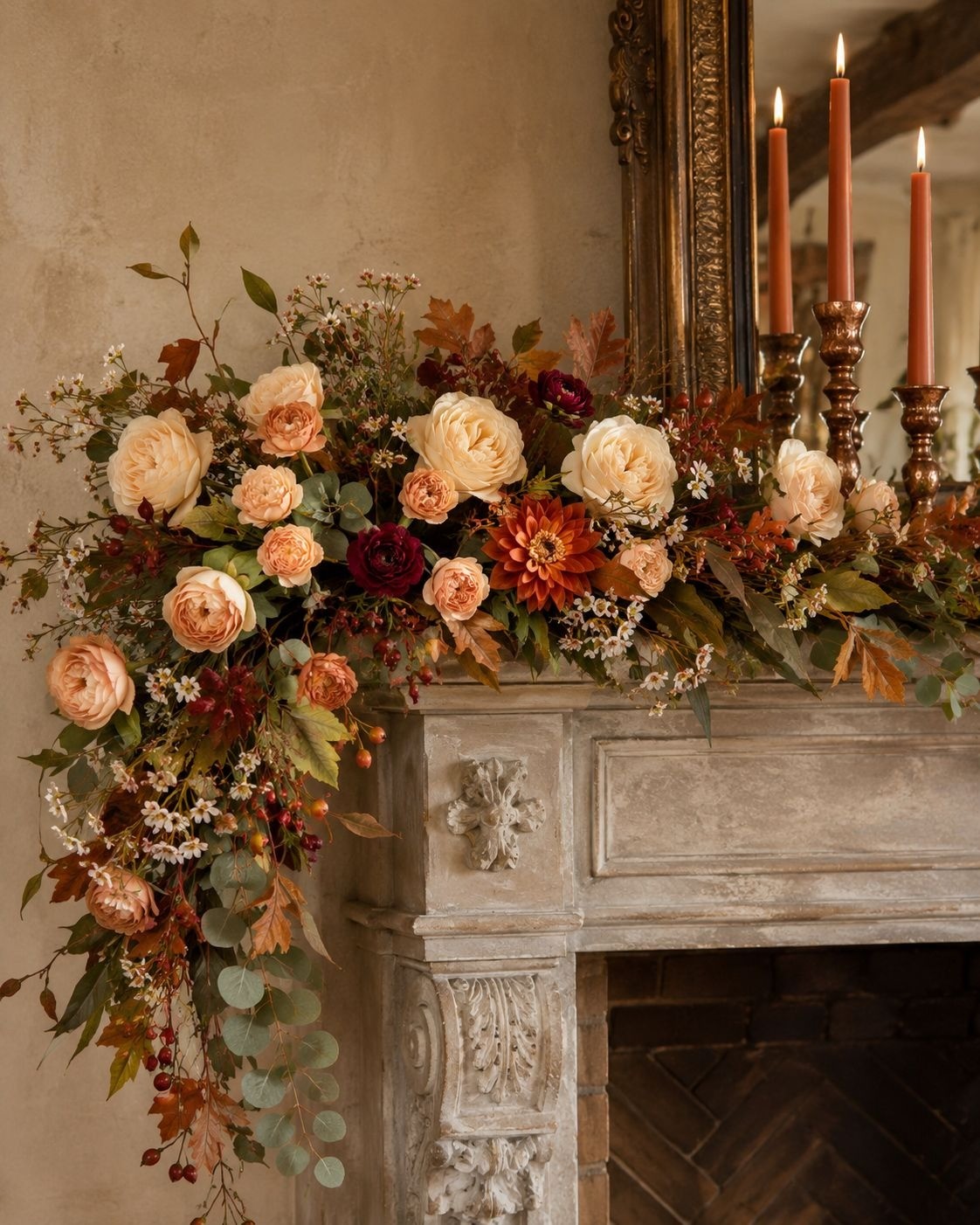 Apricot Peach Ranunculus Peony Stems Set of 2, 30 Inch Artificial Flowers for Fa