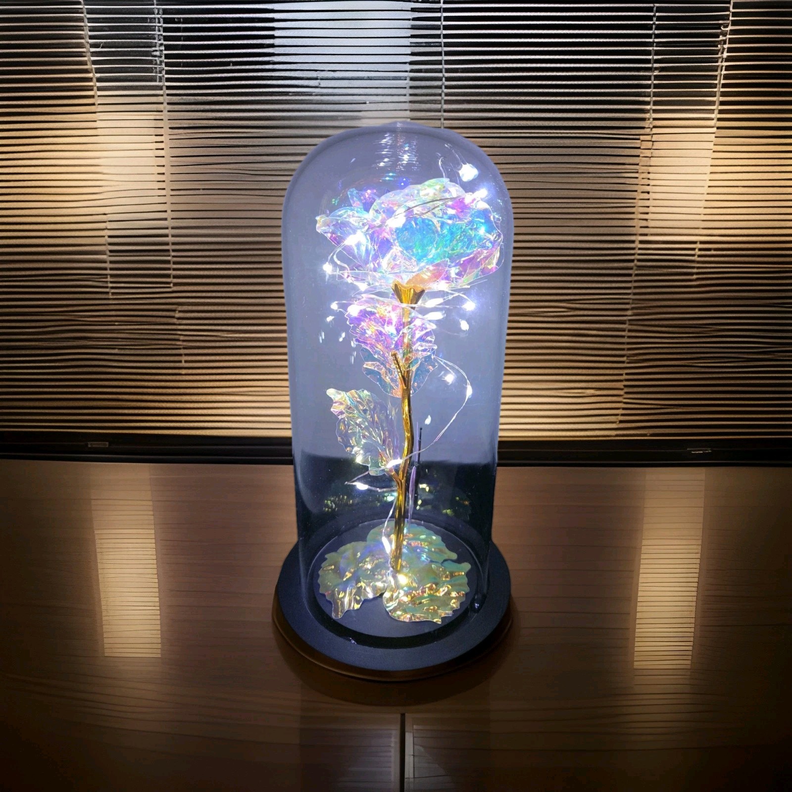 Glass Dome Enchanted Galaxy Rose & Butterfly Iridescent with LED Lite 3 AAA Batt