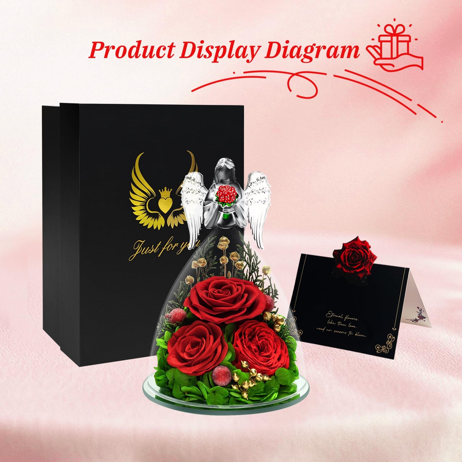 Gifts for Preserved Red Roses in Glass Angle Forever Red Flowers Gift for , M…
