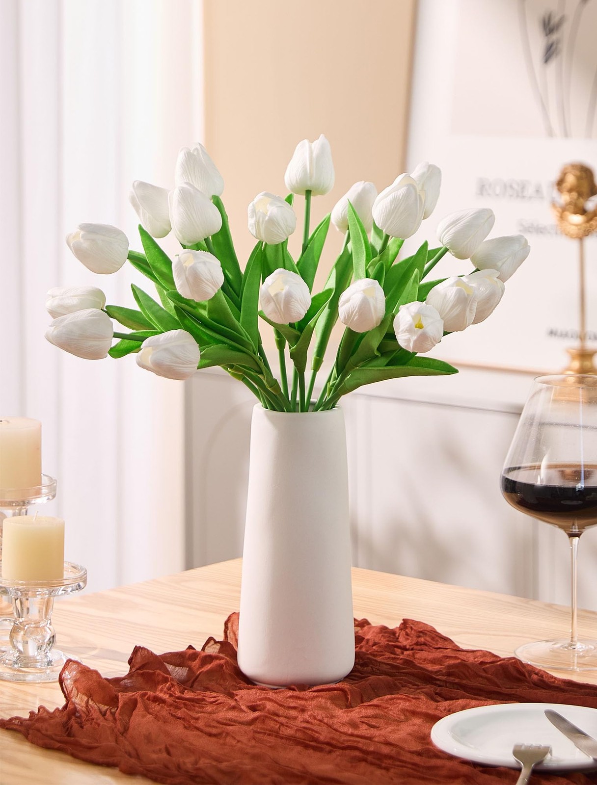 30 PCS 13 Inch White Tulips Artificial Flowers Real Touch Silk Home Wedding