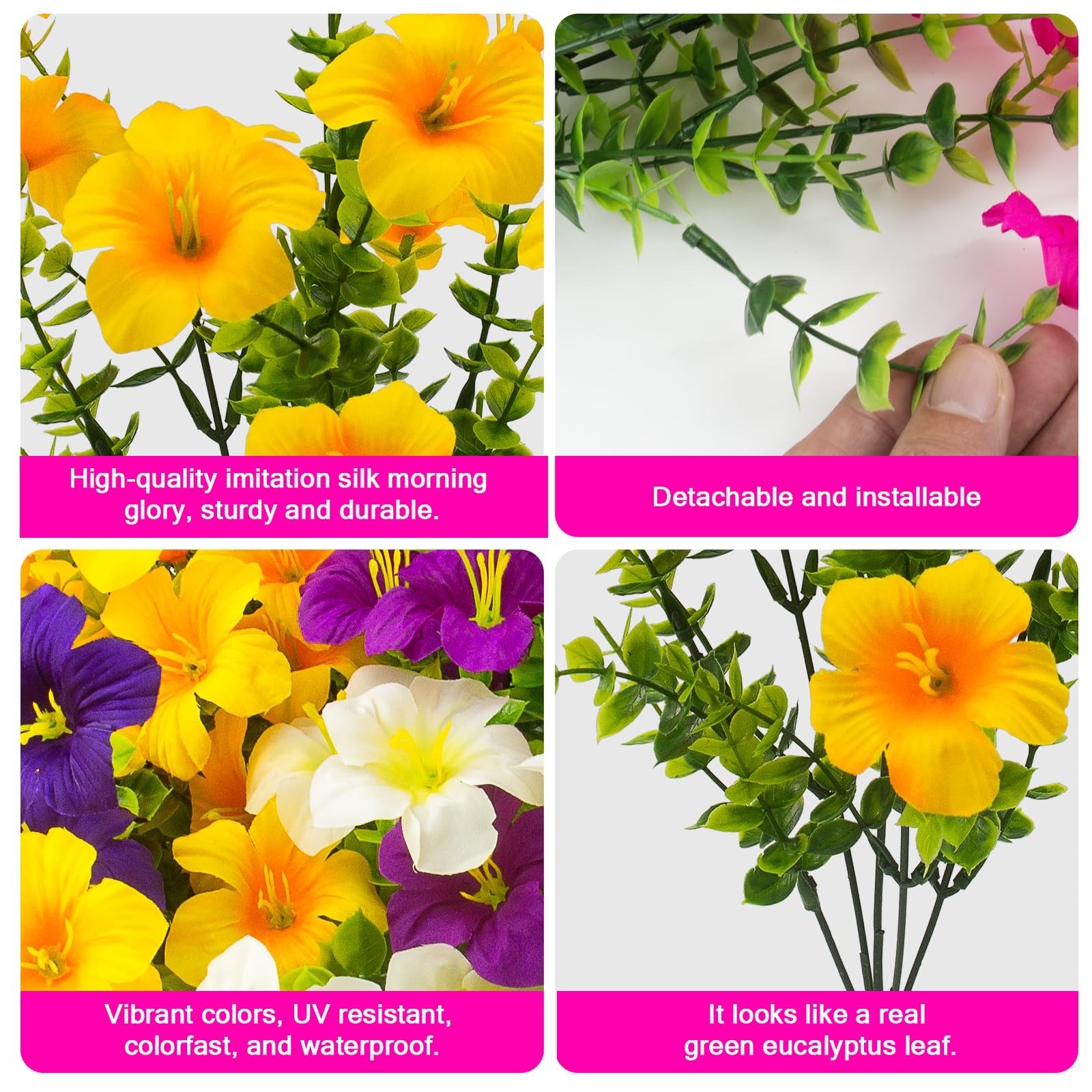 16 Pcs Faux Petunias Artificial Flowers For Outdoors, UV Resistant Fake Petun…