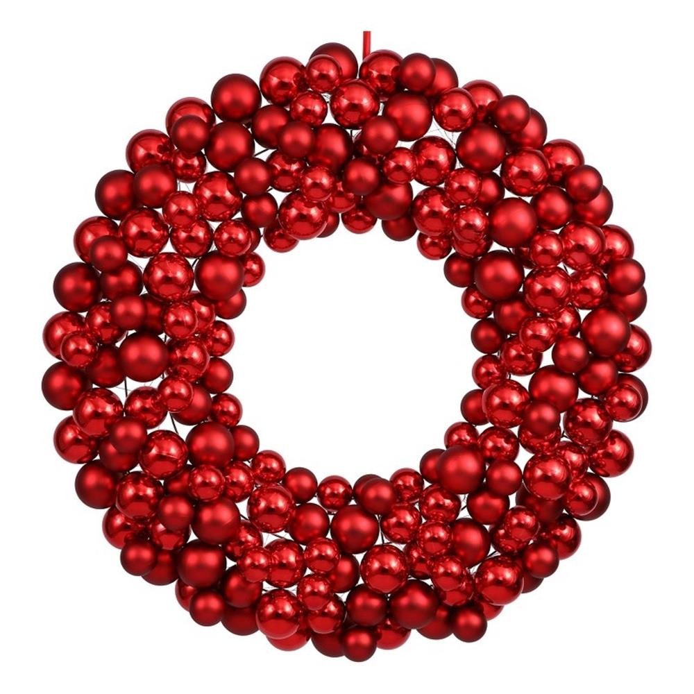 Vickerman 24″ Contemporary Plastic Ball Wreath in Shiny and Matte Red