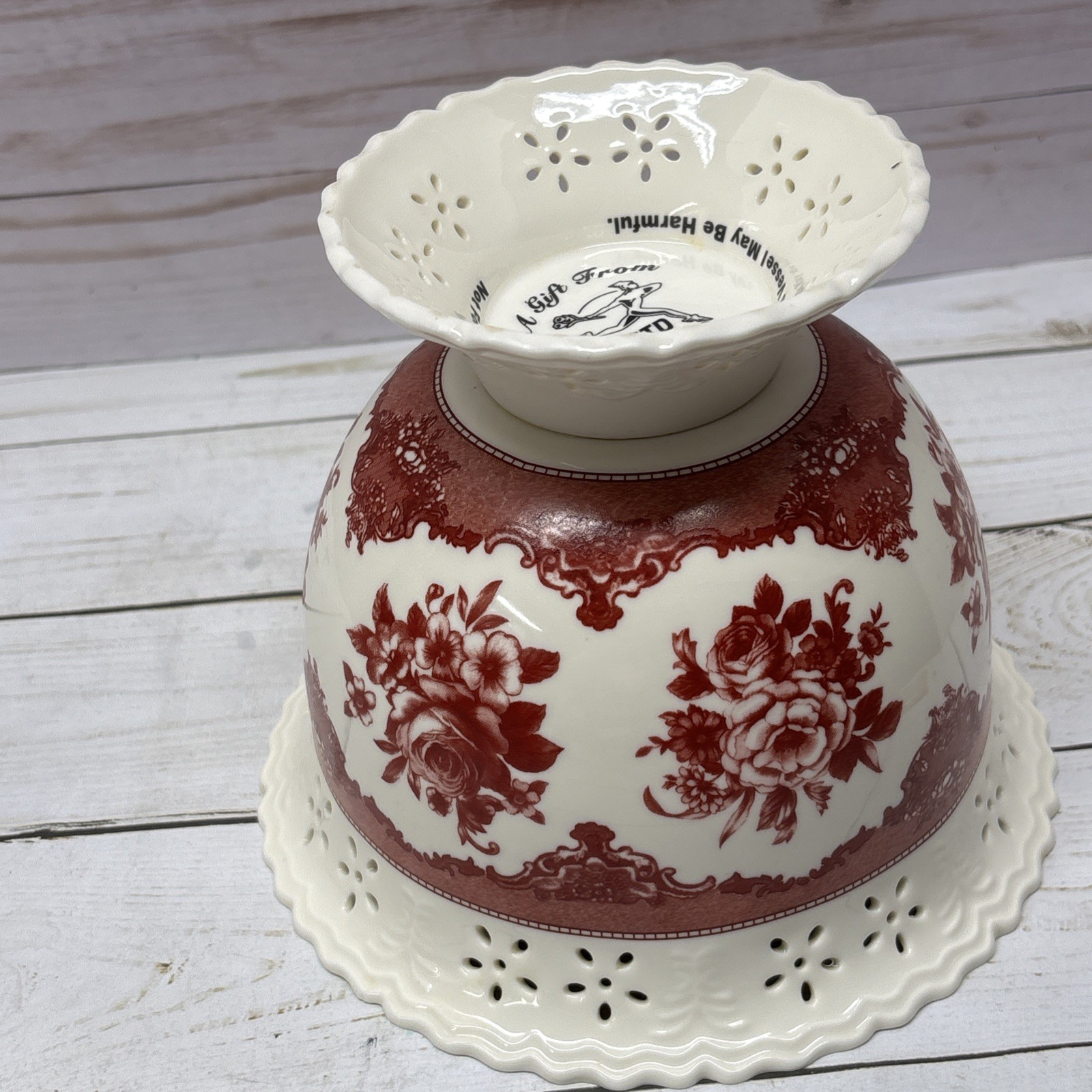 FTD Wine Colored Rose Bouquet Flower Plant Pot Sm Chip & Crack On Top Rim 5.5”T
