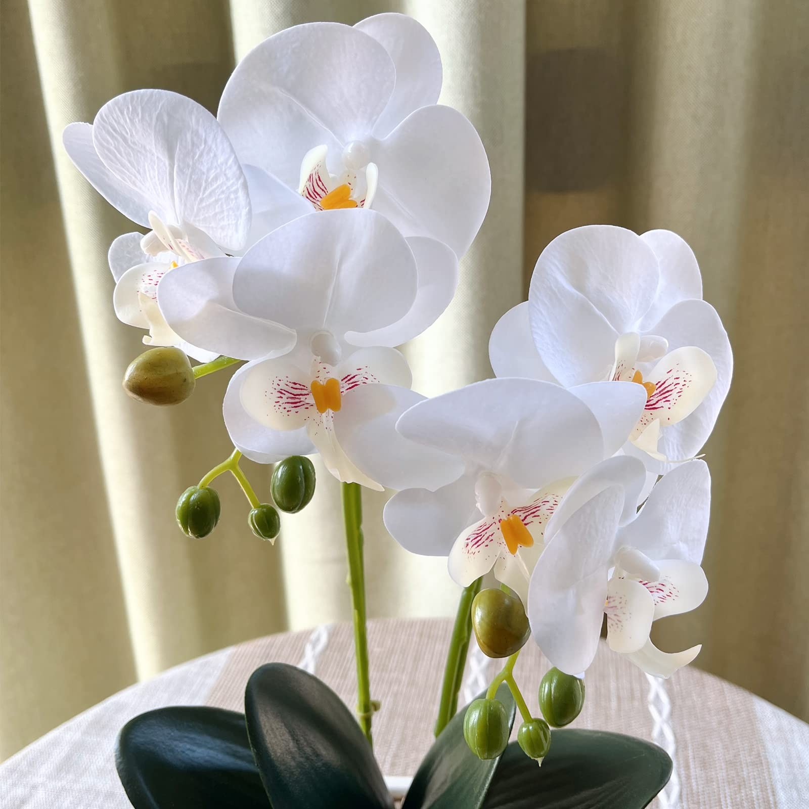 White Artificial Orchids Flowers In Silver Vase Indoor Home Table Decor Fake