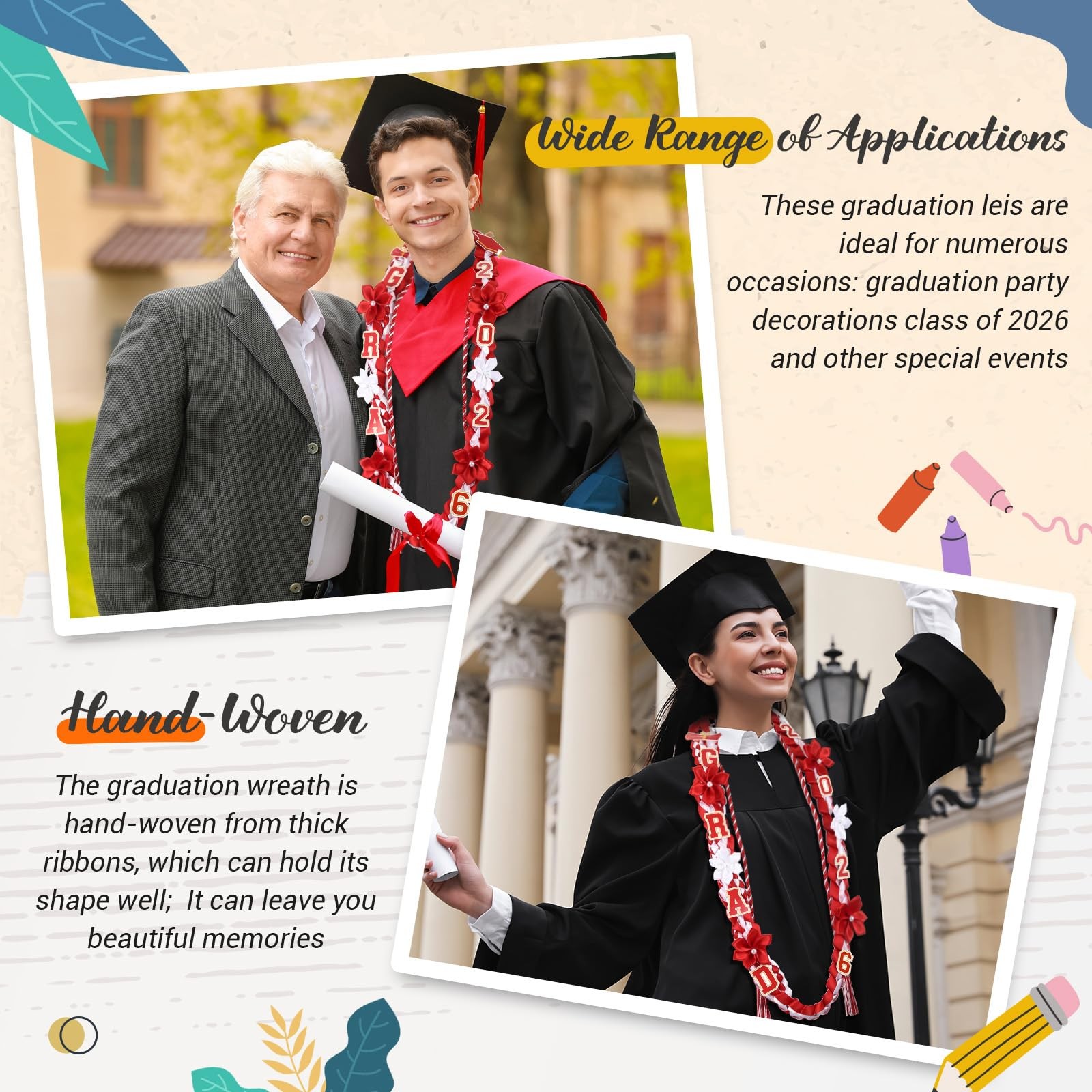 Graduation Ribbon Lei Class of 2026 Grad Lei Kit Graduation Double Braided Ne…