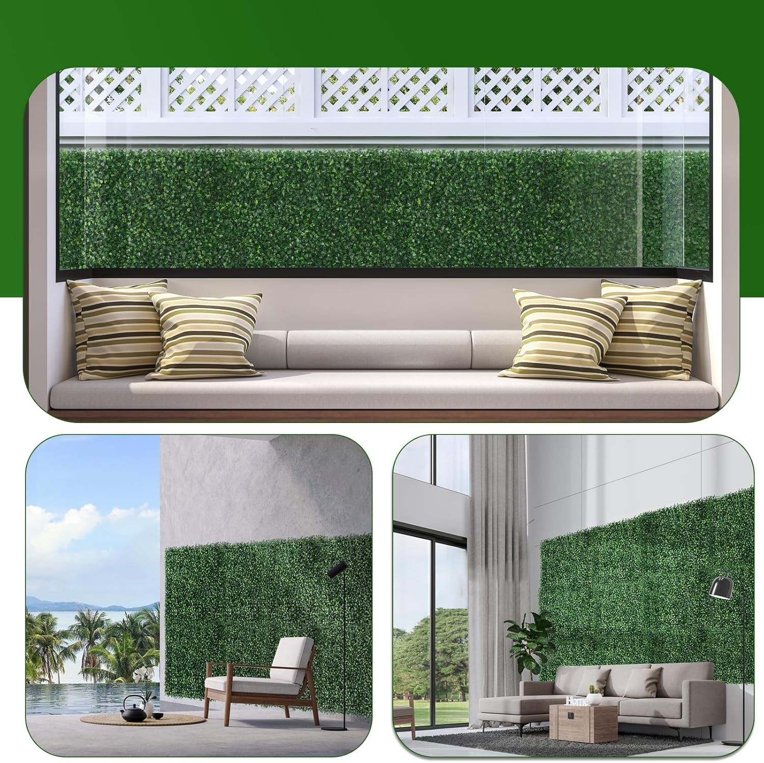 MOEPUT 12PCS 10X10″ ARTIFICIAL GRASS WALL PANELS BOXWOOD HEDGE BACKDROP DECOR