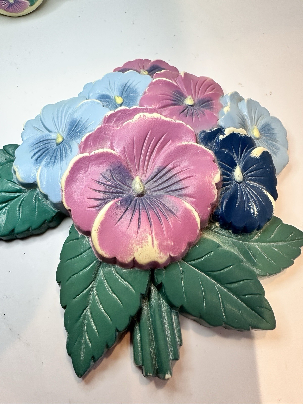 Vintage Burwood Pansy Flower & Teapot Wall Hanging Plaques Set (3)