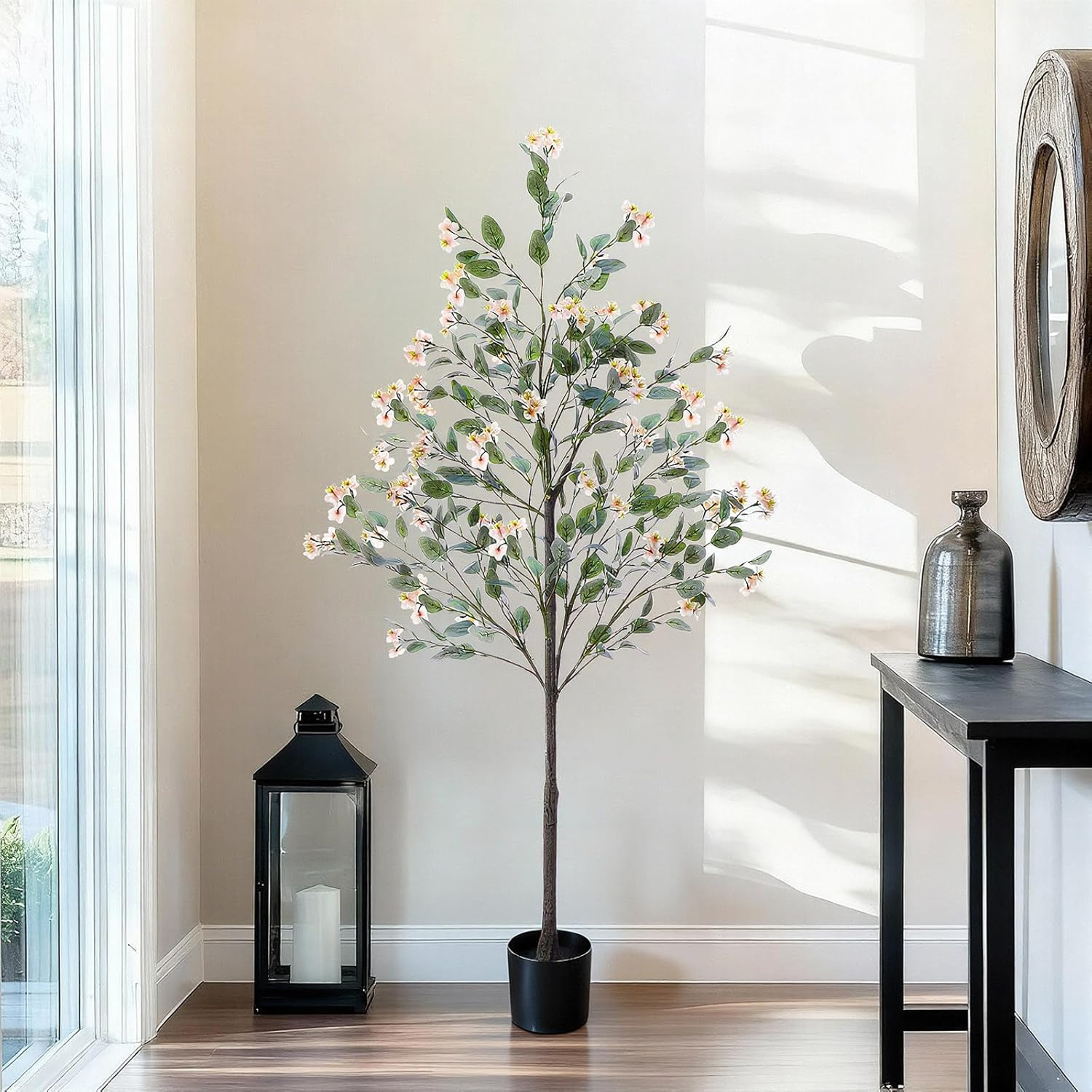 5Ft Faux Eucalyptus Trees with Bougainvillea – 2 Pcs Orange Decor