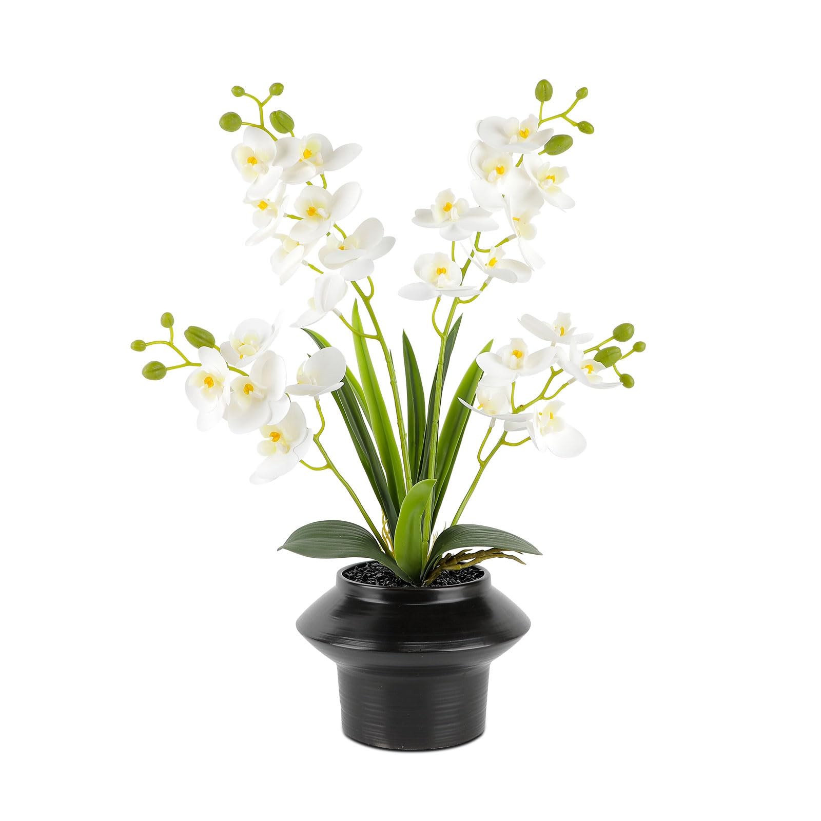 Artificial Orchid Plant in Pot 19.5″ Tall, Realistic Faux Orchid Flowers