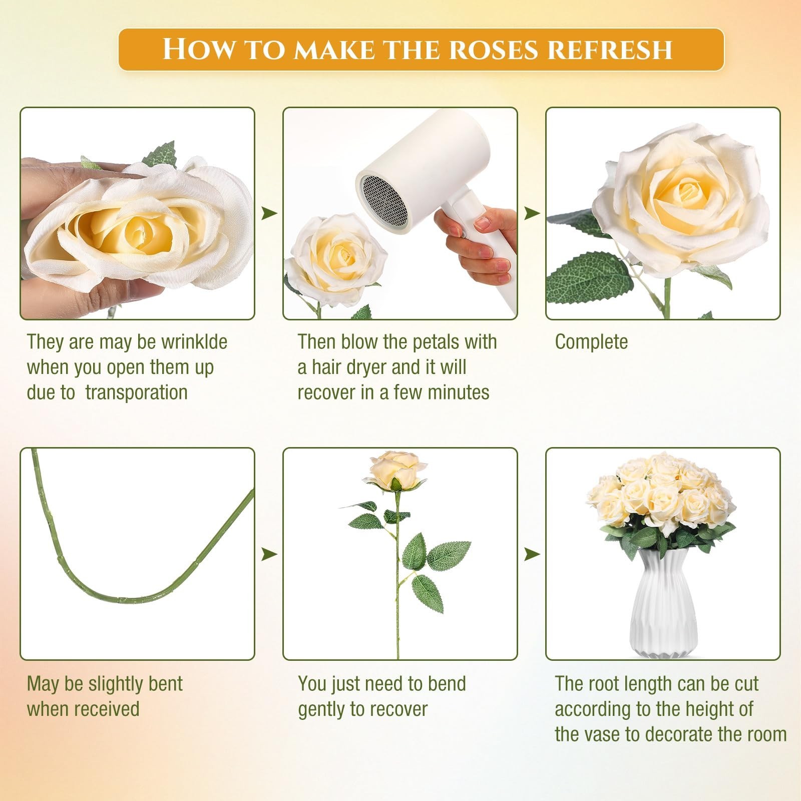 Jexine 100 Long Stem Silk Roses – Champagne
