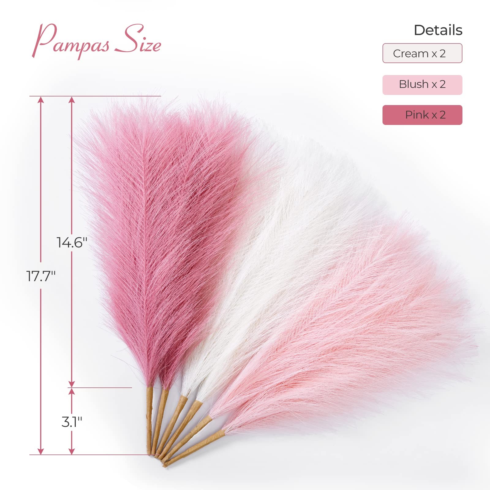 Pampas Grass Pink Decor 17.7 Inch 6pcs, Faux Pampas Grass Home Decor, Artific…