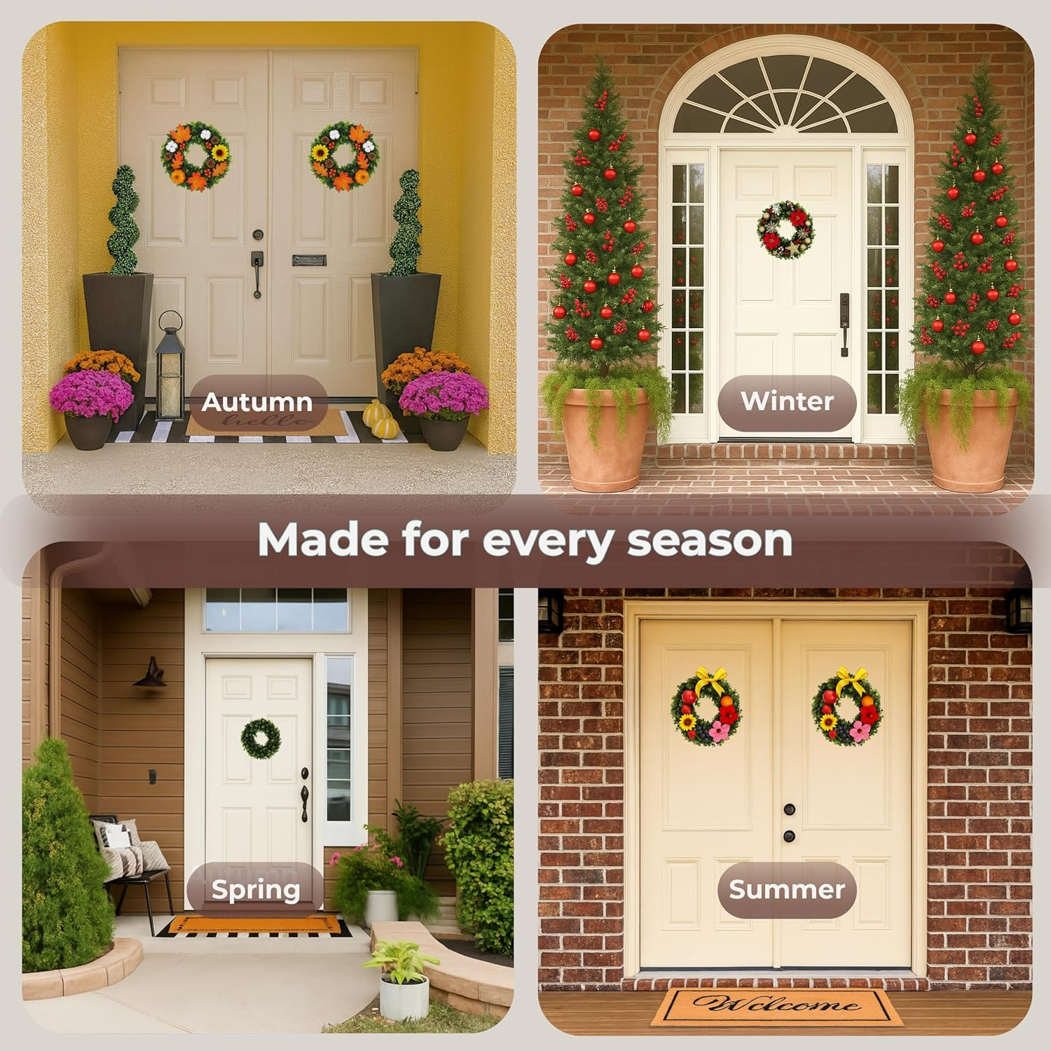 Set of 2 12-Inch Artificial Boxwood Wreaths for Year-Round Decor