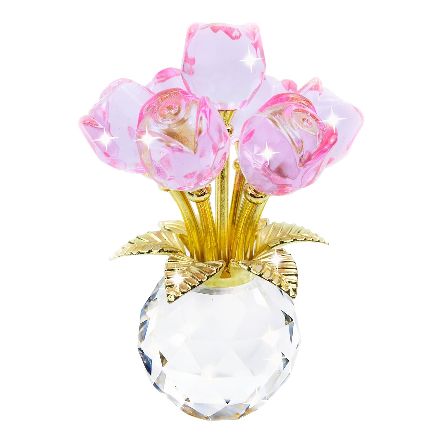 Crystal Roses Figurine with Round Vase, Glass Rose Crystal Flowers Bouquet, ,…