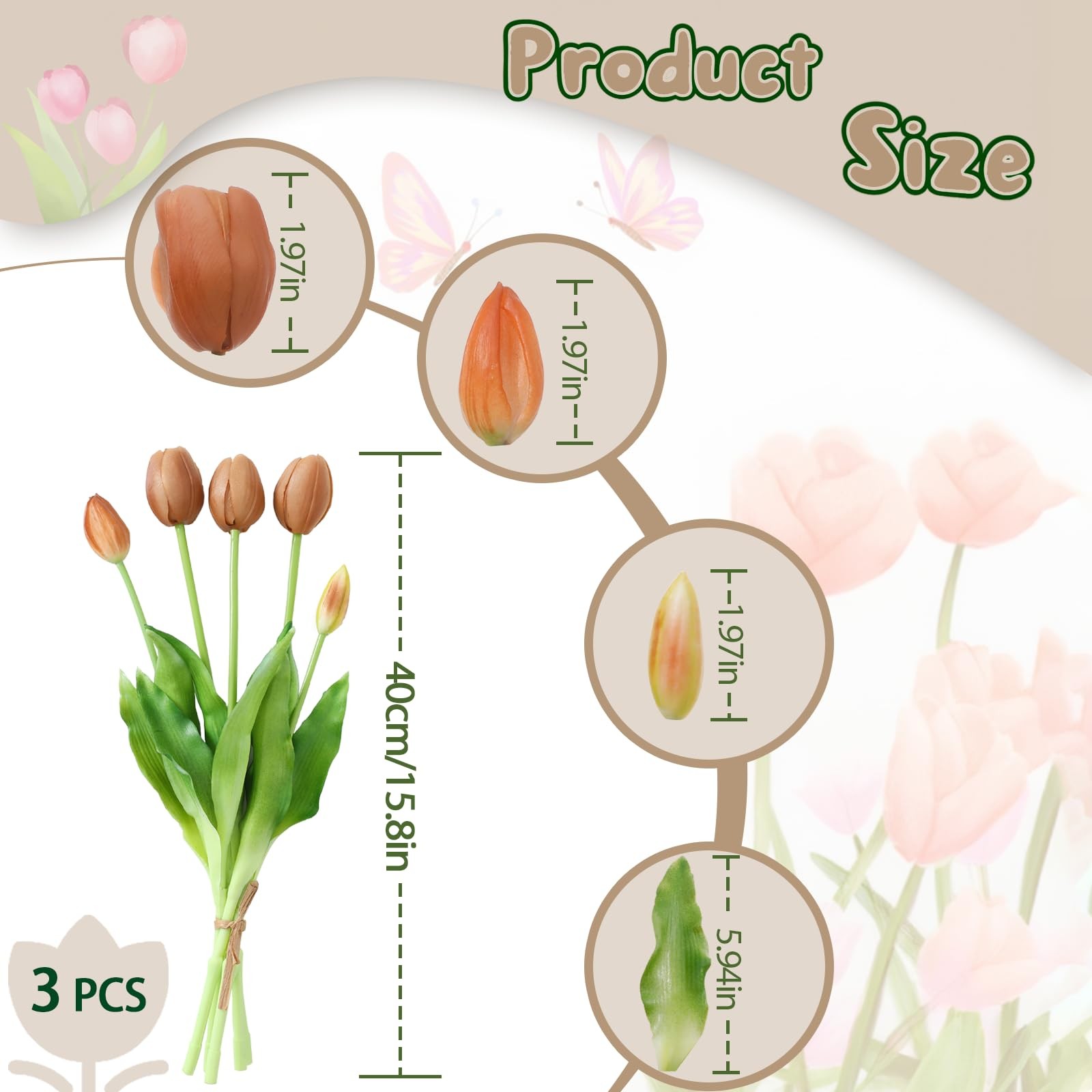 15 PCS Autumn Brown Latex Artificial Tulips Faux Flowers Waterproof Decor