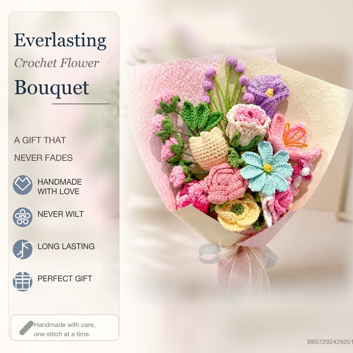 Pastel Mixed Crochet Flower Bouquet Birthday Gift for Mom