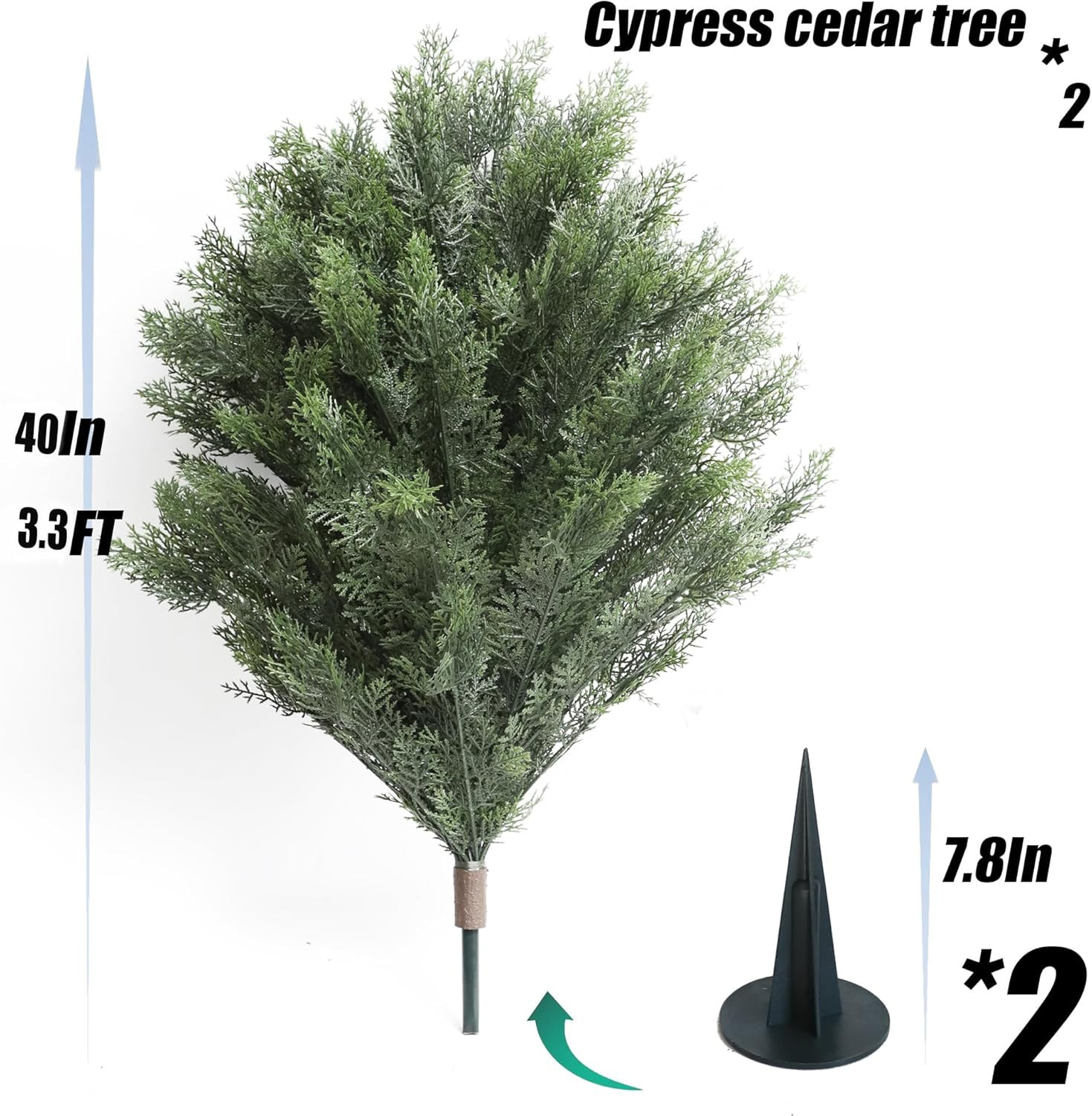 40″ UV Rated Cypress Topiary with Spike – Indoor/Outdoor Artificial Bush