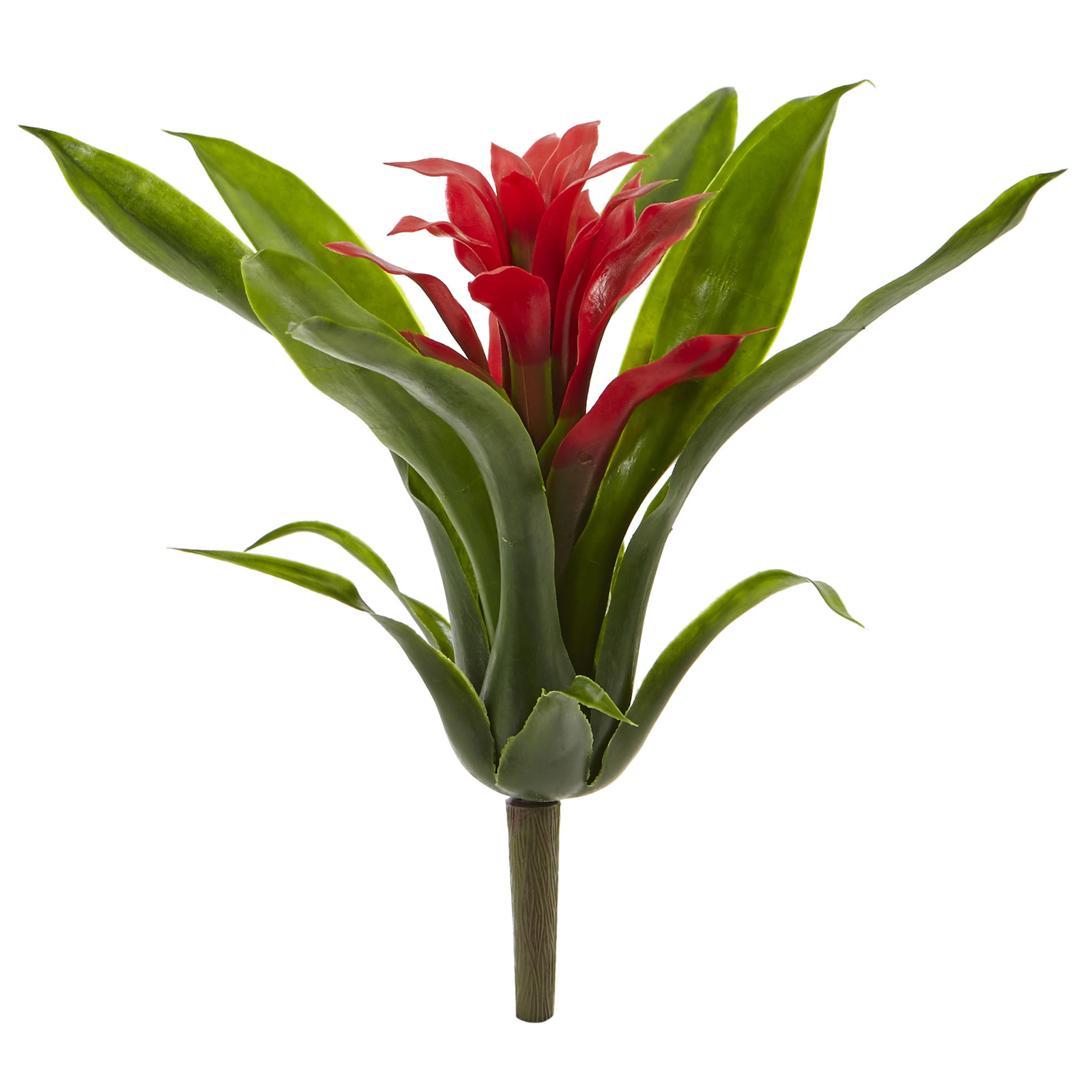10” Bromeliad faux Flower Red Green Leaves Natural Set Of 6