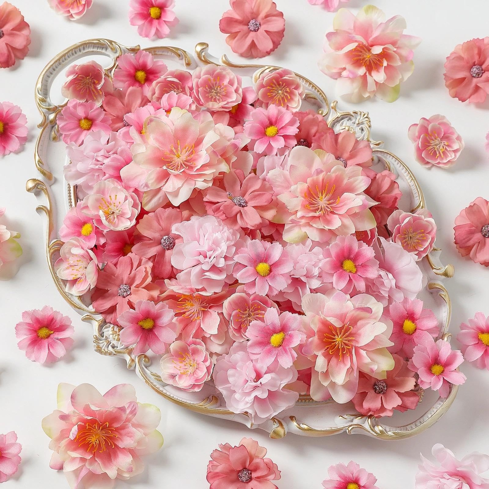 210Pcs Mini Fake Flower Heads Pink Small Silk Faux Flower Heads Artificial Ro…