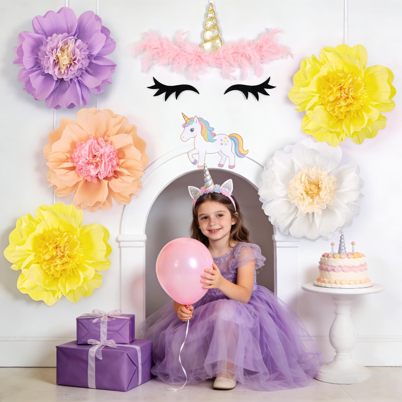 4 PCS Pastel Paper Flower Party Decorations Giant Tissue Hanging Wall Birthday