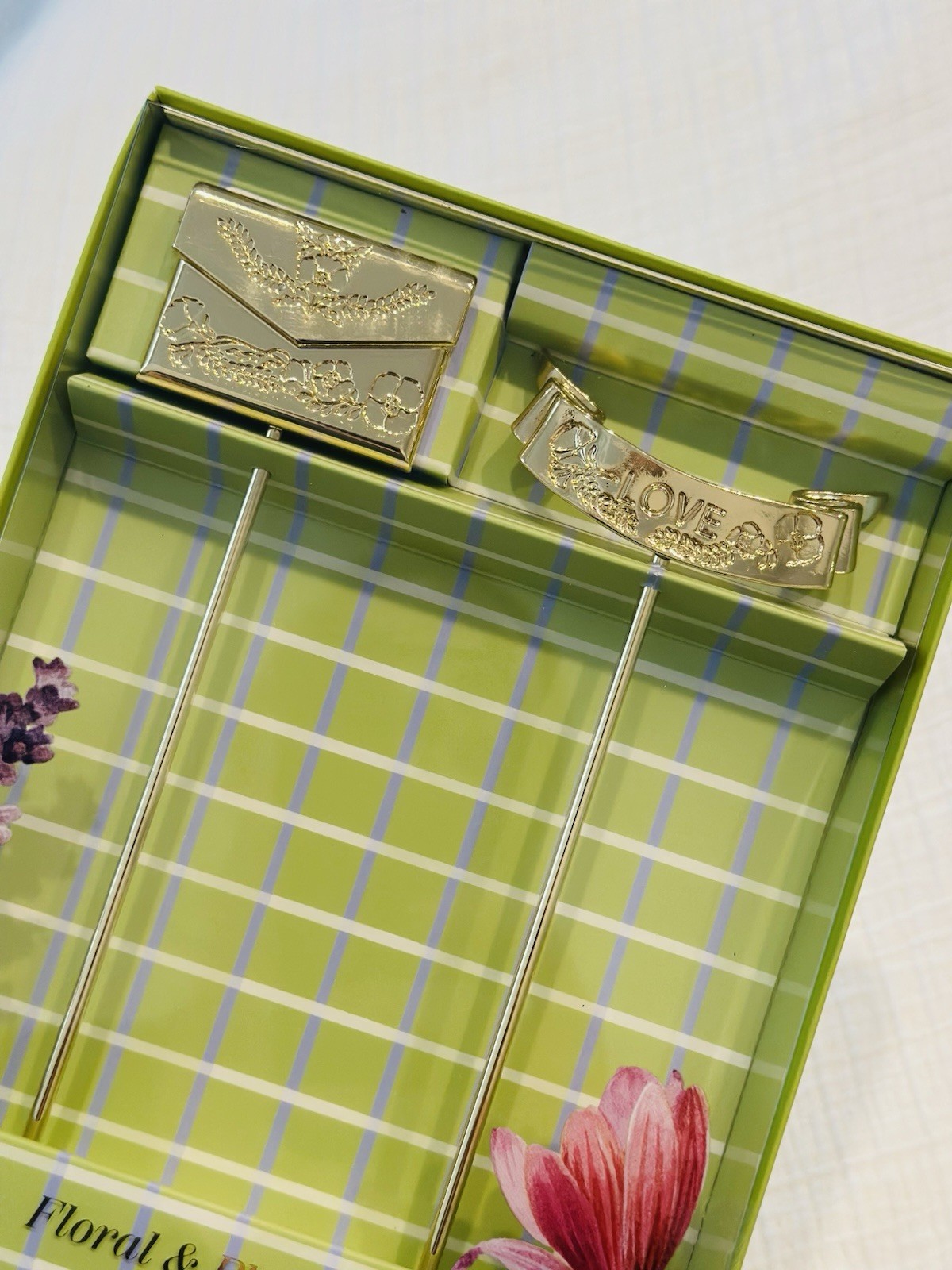 SET OF 2 Anthropologie Gold METAL BOUQUET & POT PICKS Flower House Plant Floral