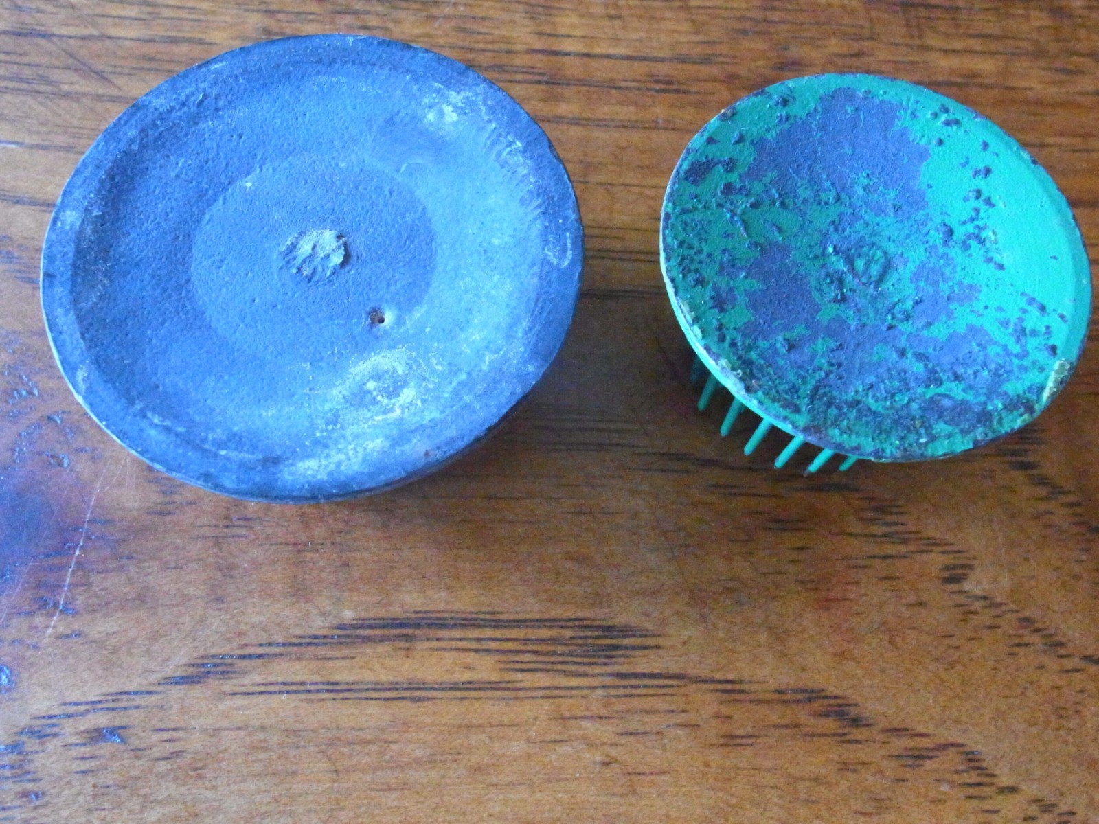 2 Vintage Spiky Green Metal Flower Frogs-Perfect Ephemera Display Stands!