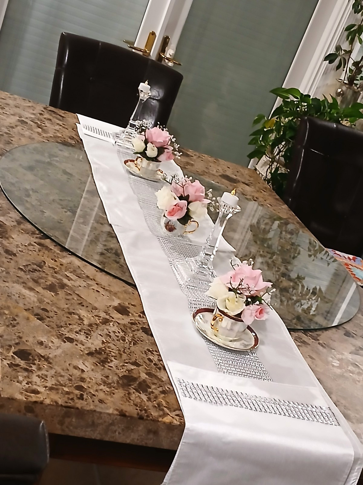 Bridal Pink & White Roses Floral Arrangement Tea Party Cup POP-IN Birthday Love